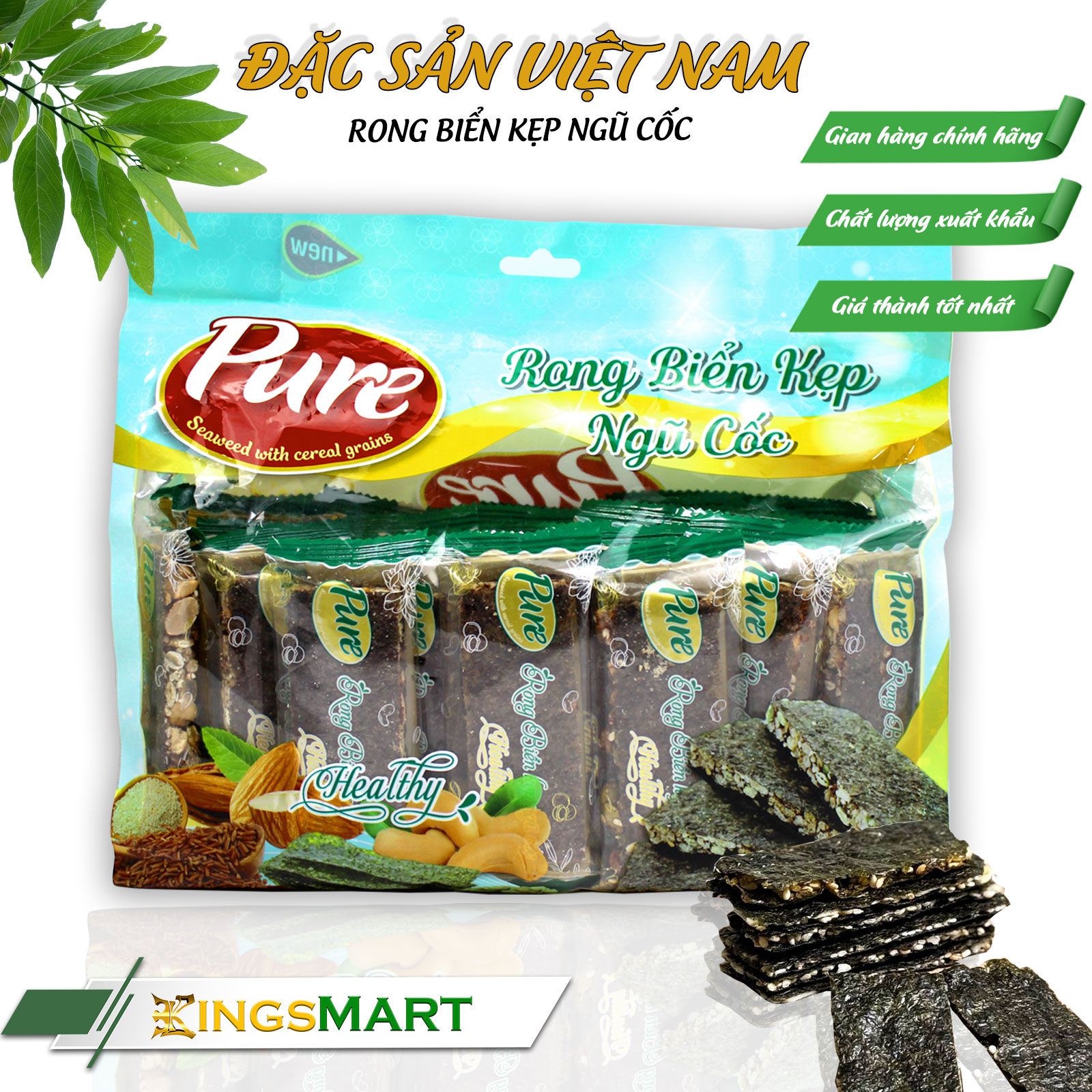 Rong biển kẹp hạt ngũ cốc - Thương Hiệu PURE THÀNH CÔNG - Đặc Sản Sài Gòn - Túi 450g/30 thanh - Kingsmart - Ảnh 3