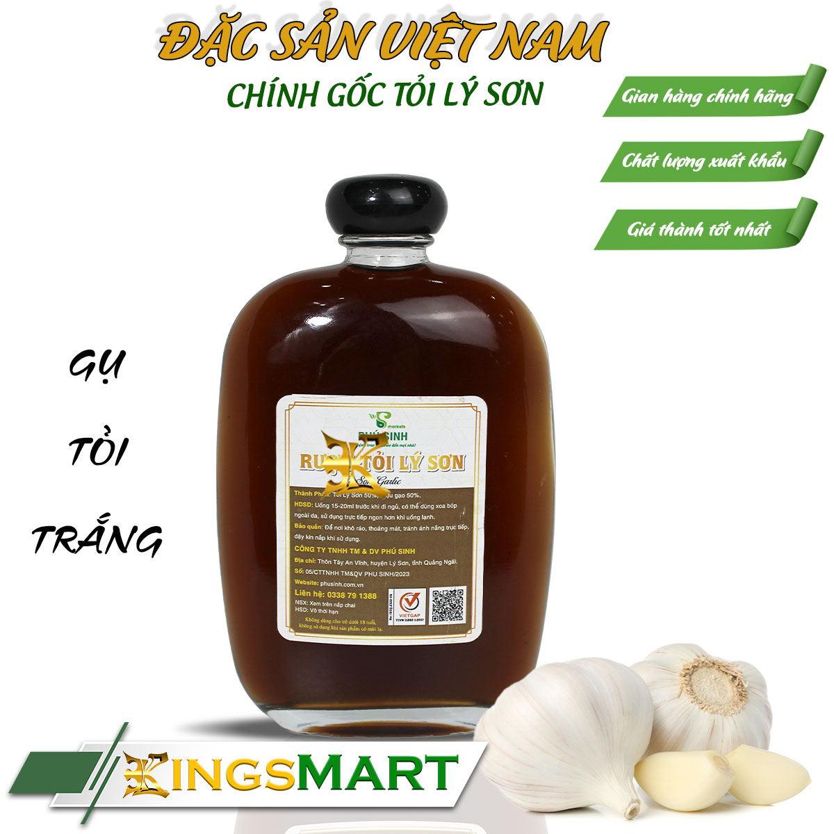 Rựu tỏi trắng - Thương hiệu Phú Sinh - Đặc sản Lý Sơn - Chai 250ml (12% VOL) - Kingsmart - Ảnh 2