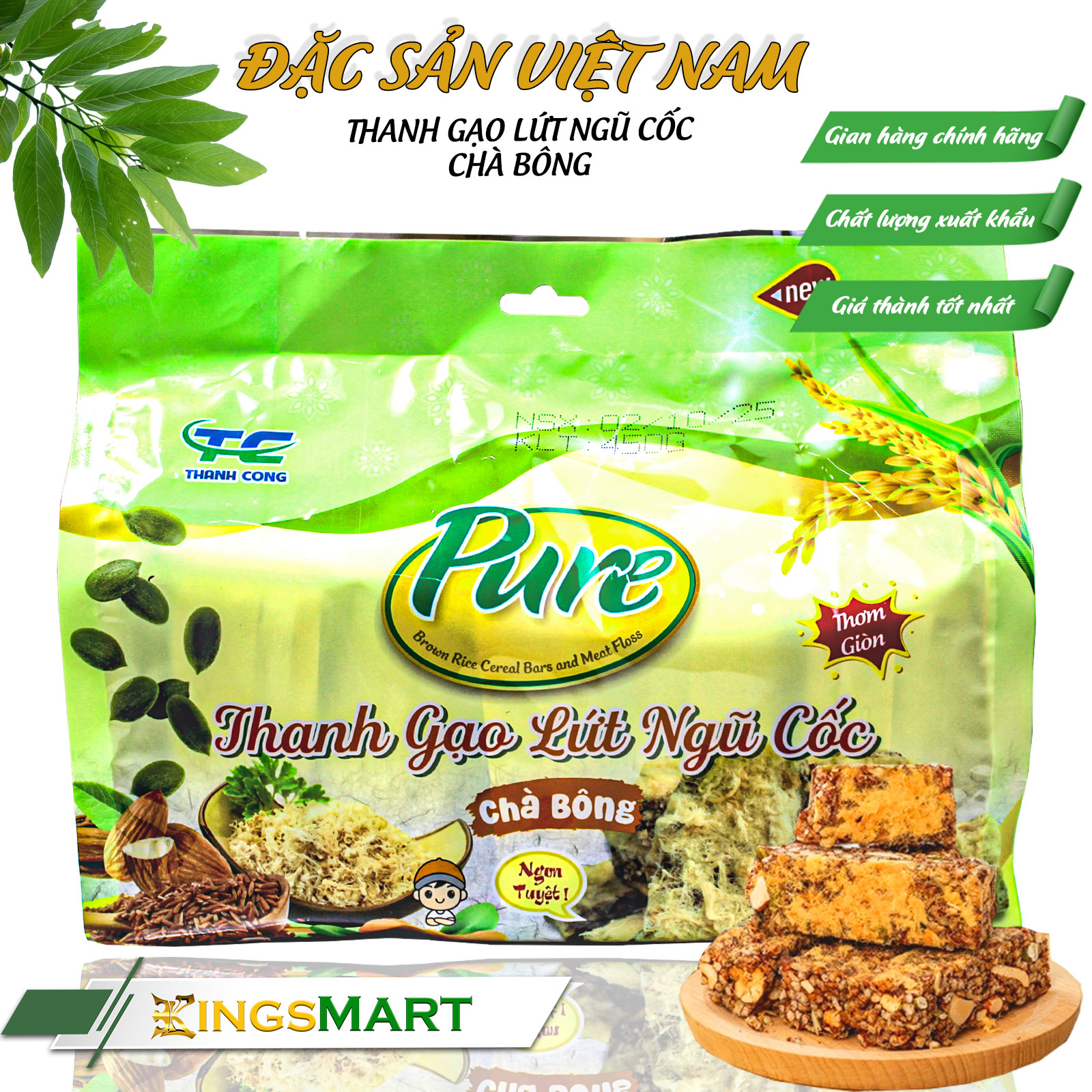 Thanh gạo lứt ngũ cốc chà bông - Thương hiệu PURE THÀNH CÔNG - Đặc Sản Sài Gòn - Túi 450g/18 thanh - Kingsmart - Ảnh 2