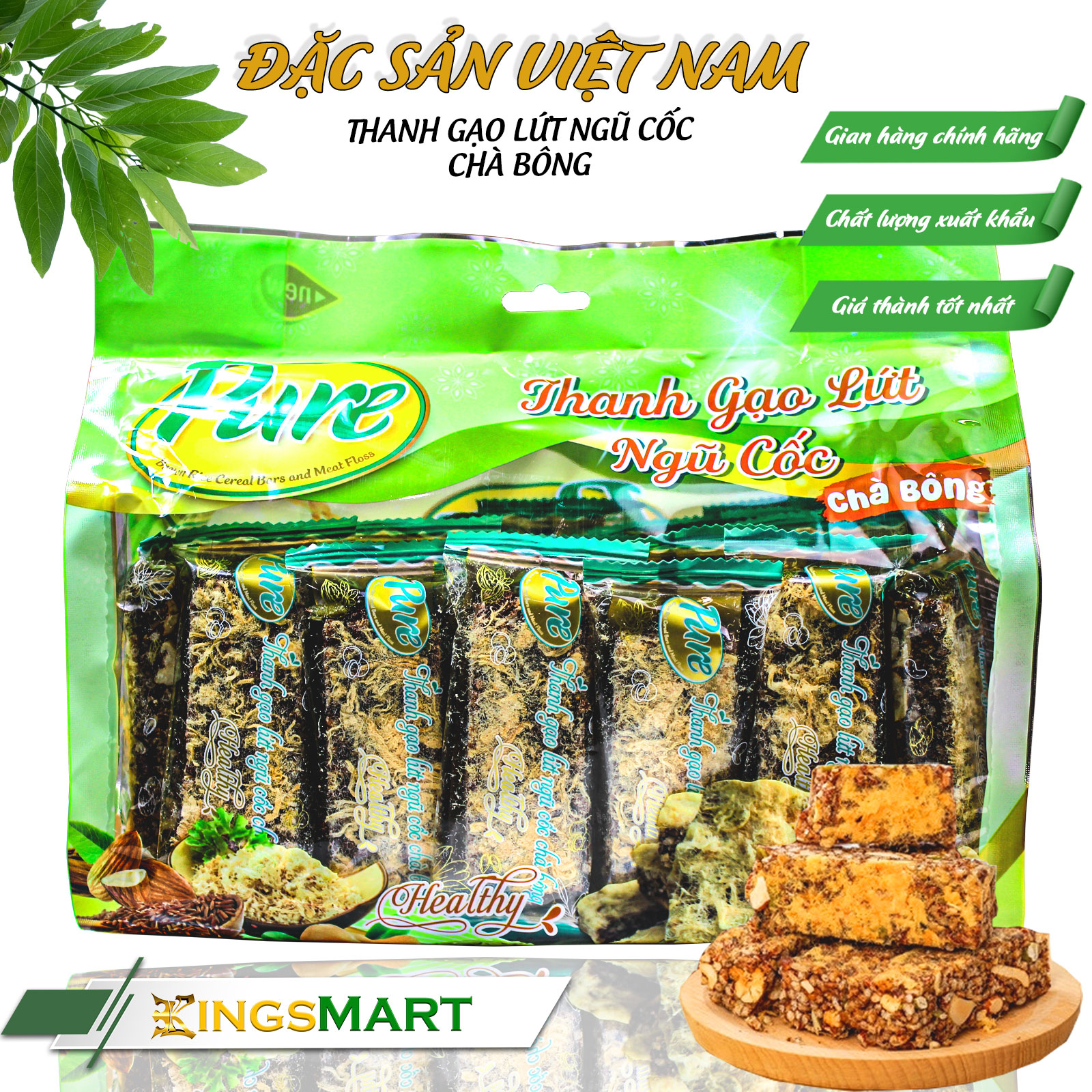 Thanh gạo lứt ngũ cốc chà bông - Thương hiệu PURE THÀNH CÔNG - Đặc Sản Sài Gòn - Túi 450g/18 thanh - Kingsmart - Ảnh 3