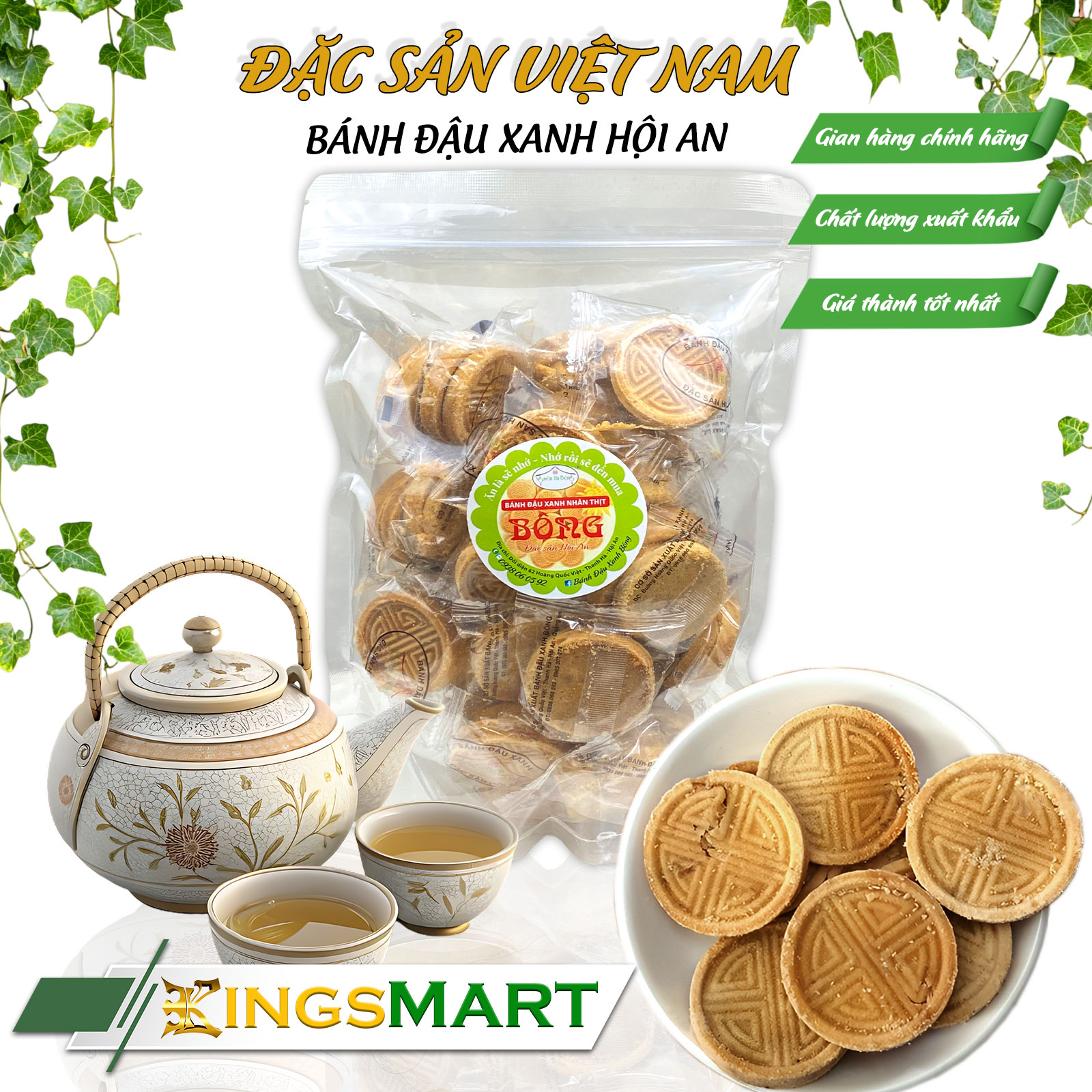 Bánh Đậu Xanh Hội An Chay - Thương hiệu Bông - Túi 500g - Kingsmart