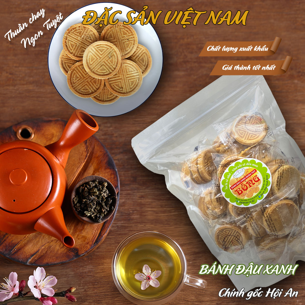 Bánh Đậu Xanh Hội An Chay - Thương hiệu Bông - Túi 500g - Kingsmart - Ảnh 3