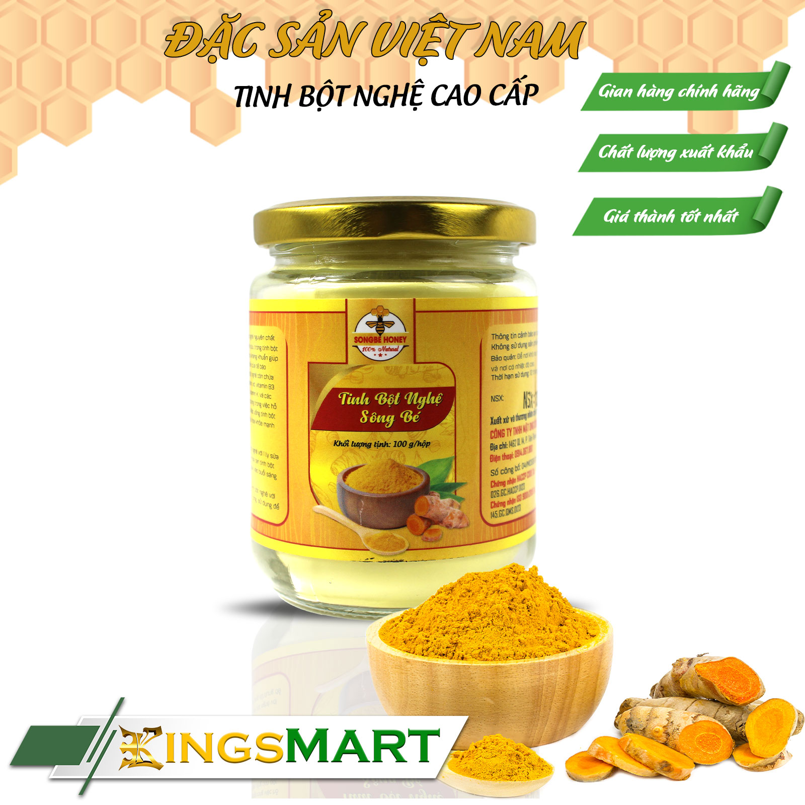 Tinh bột nghệ nguyên chất - Thương hiệu SÔNG BÉ - Đặc sản Bình Phước - Hũ 100g - Kingsmart