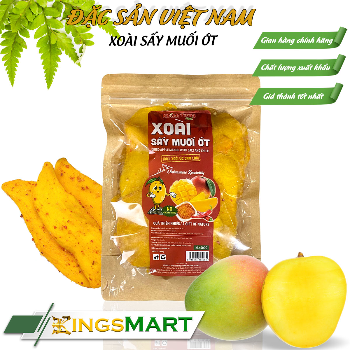 Xoài Úc Cam Lâm sấy dẻo muối ớt - Thương hiệu KHÁNH TRANG - Đặc sản Cam Ranh - Túi 500g - Kingsmart