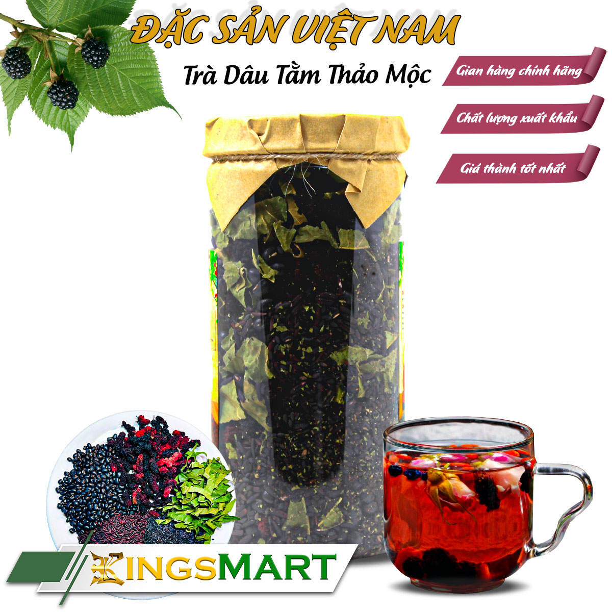 Trà dâu tằm thảo mộc canh tác thuận tự nhiên - Thương hiệu 7 SĂNG - Đặc sản Tây Ninh - Hũ nhựa 200g - Kingsmart - Ảnh 2